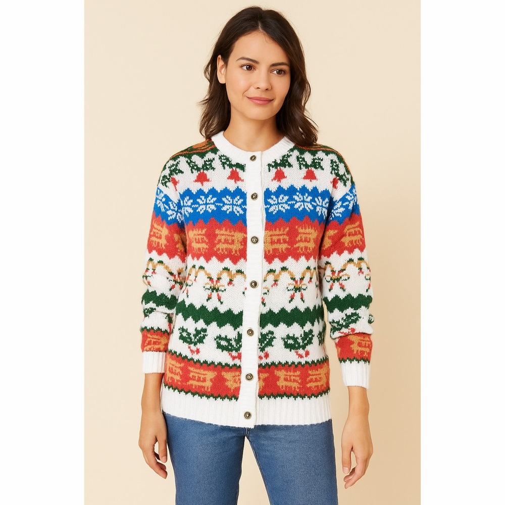 Easton Park | VTG Ugly Christmas Sweater Patterned Ornate Button Front Cardigan